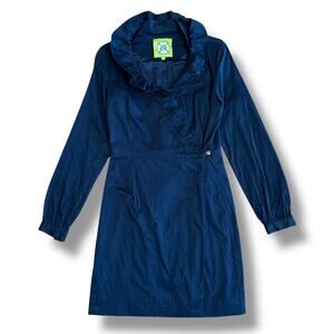 Elizabeth McKay Women’s Navy Ruffle Collar Wrap Dress Size‎ 2 Long Sleeve